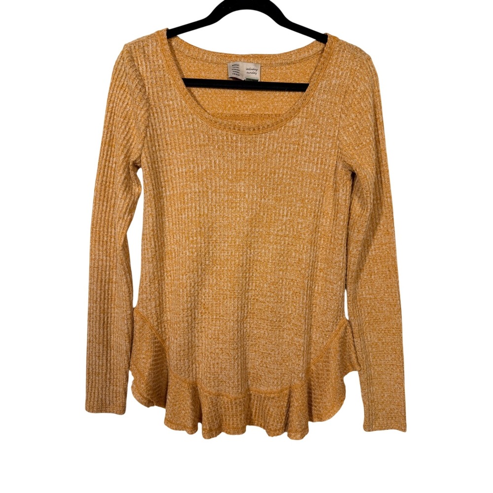 Anthropologie Mustard Waffle Knit Ruffle Hem Cottagecore